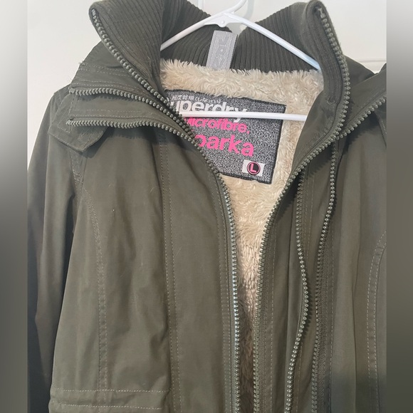 Superdry Olive Green Wind Parka with Faux Fur Hood - Picture 7 of 12